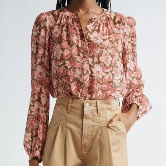VERONICA BEARD | Ashlynn Pink Floral 100% Silk Button Front Blouse Top | Size 8 - Picture 2 of 9